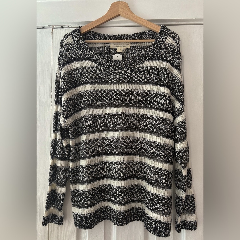 Saltwater Lux Grey and White Striped Sweater Size 1X NWT